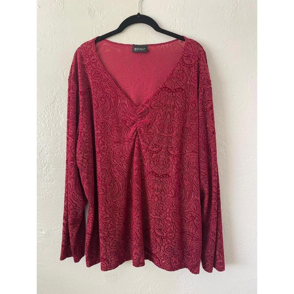 Y2K Lane Bryant Long Sleeve Velvet Burnout Floral Stretch Red Plus Plus Size 3X